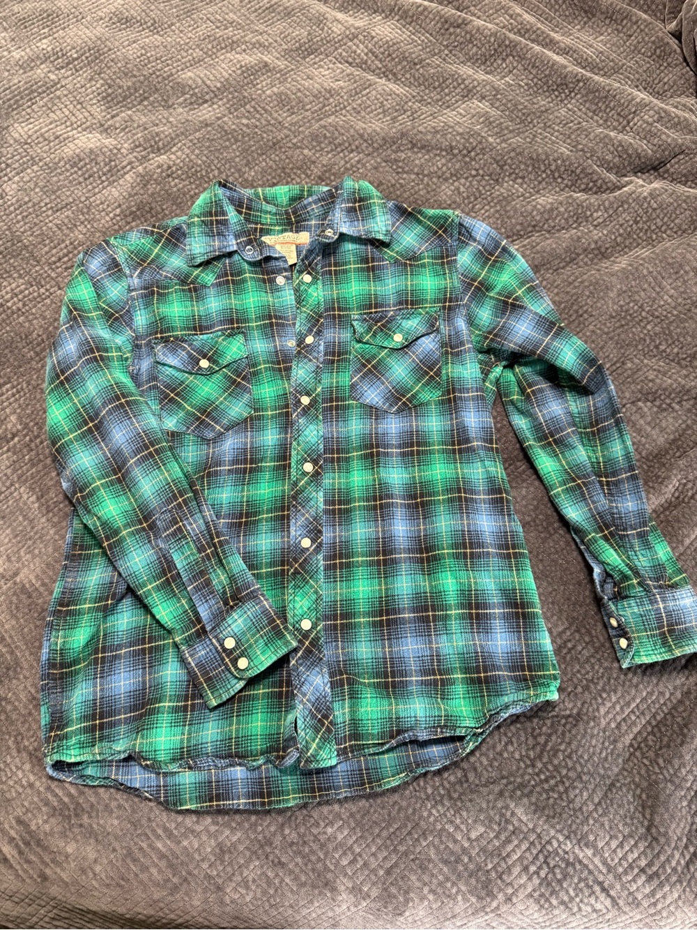 Vintage Green and Blue Plaid Casual Button Down Shirt